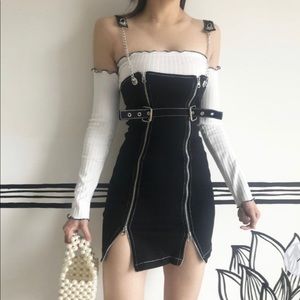 Zip Up Mini Pinafore Dress